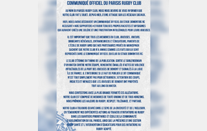 Communiqué officiel du Parisis Rugby Club