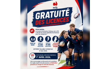 GRATUITÉ DES LICENCES FFR